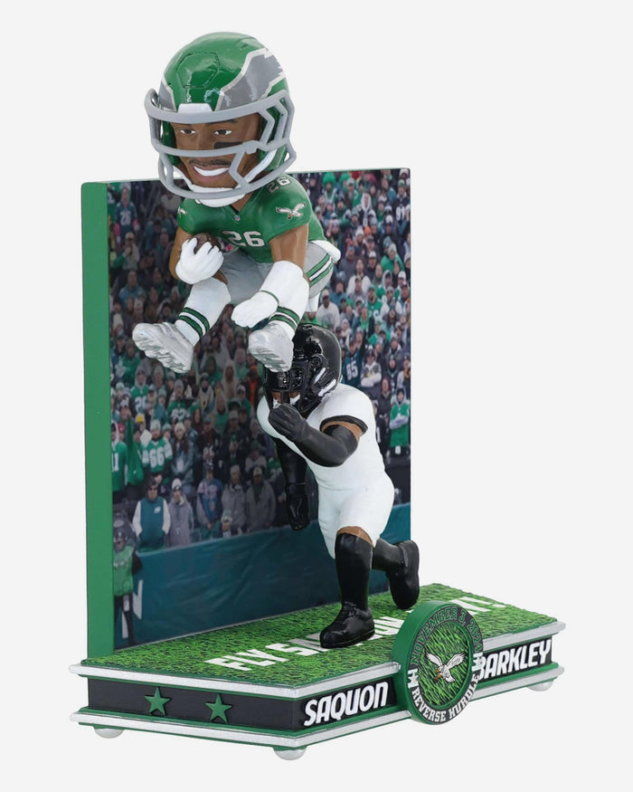 Saquon Barkley Philadelphia Eagles Reverse Hurdle Mini Bobblehead Scene FOCO - FOCO.com