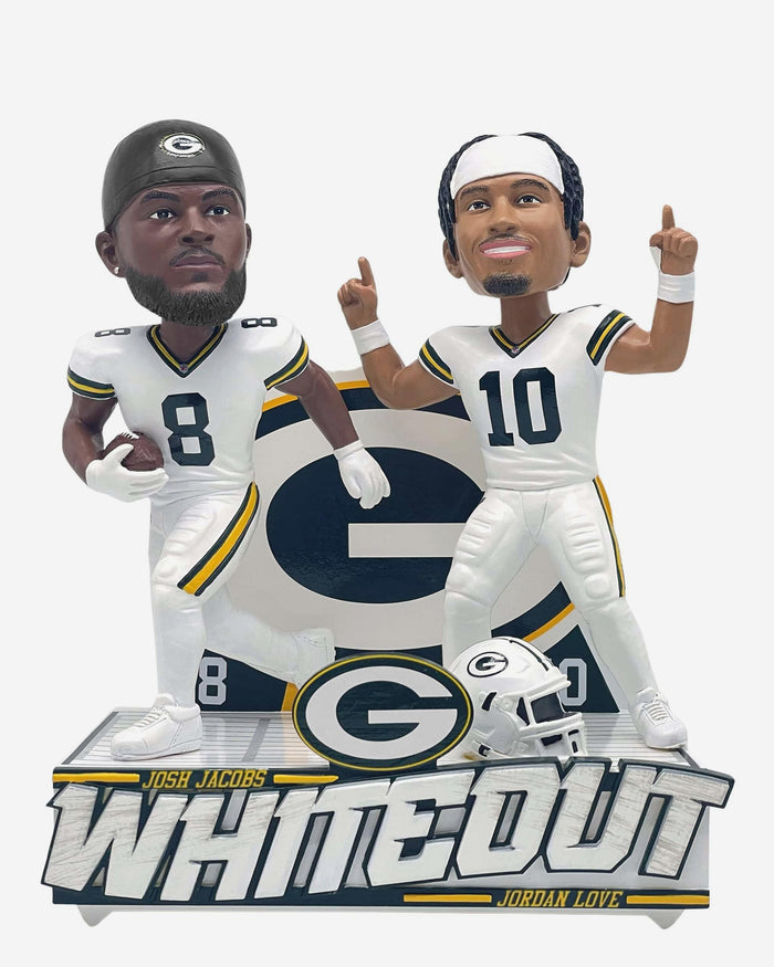 Jordan Love & Josh Jacobs Green Bay Packers White Out Dual Bobblehead FOCO - FOCO.com