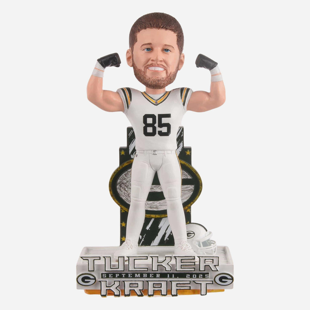 Tucker Kraft Green Bay Packers White Out Gamebreaker Bobblehead FOCO - FOCO.com