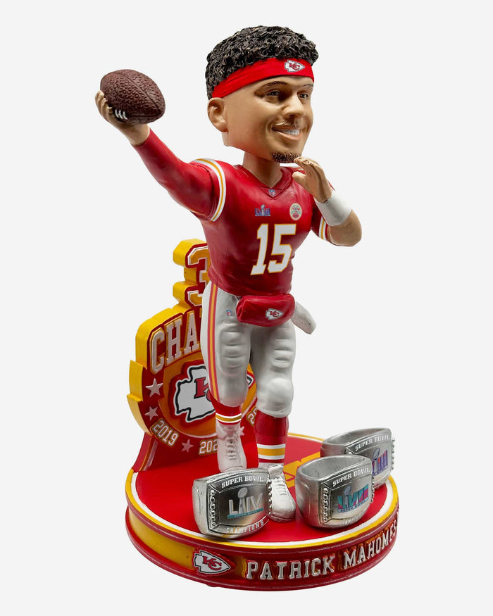 Patrick Mahomes Kansas City Chiefs 3x Super Bowl LVIII Champions Bobblehead FOCO - FOCO.com