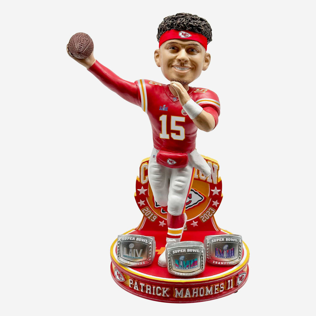 Patrick Mahomes Kansas City Chiefs 3x Super Bowl LVIII Champions Bobblehead FOCO - FOCO.com