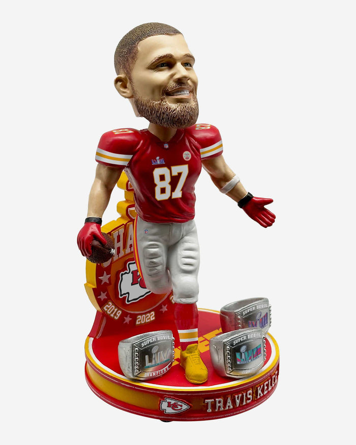 Travis Kelce Kansas City Chiefs 3x Super Bowl LVIII Champions Bobblehead FOCO - FOCO.com
