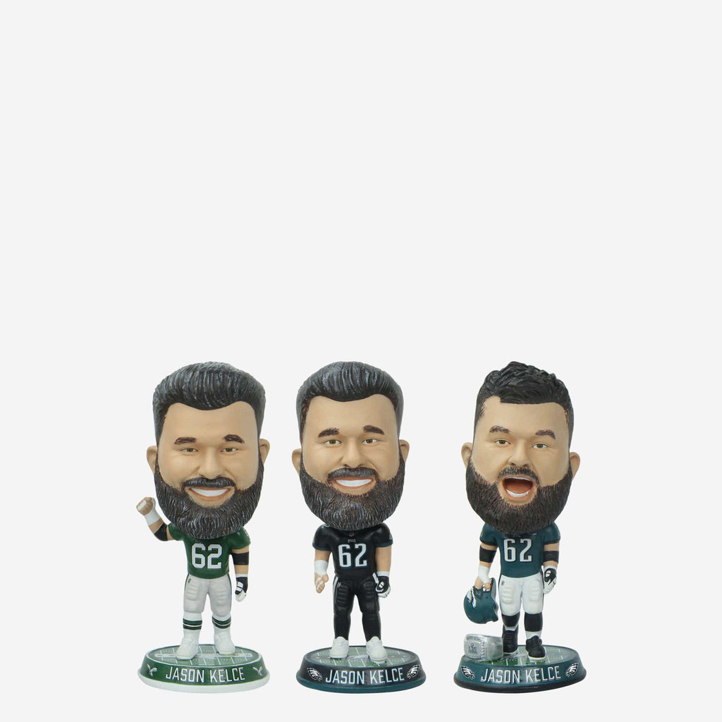 Jason Kelce Philadelphia Eagles 3 Pack Mini Bighead Bobblehead Set FOCO - FOCO.com