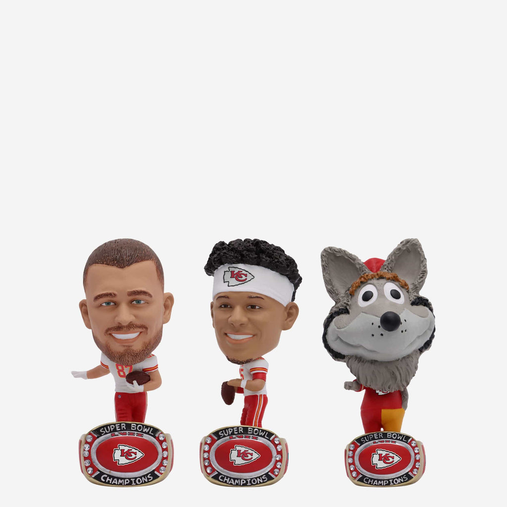 Kansas City Chiefs Super Bowl LVII Champions 3 Pack Mini Bighead Bobblehead Set FOCO - FOCO.com