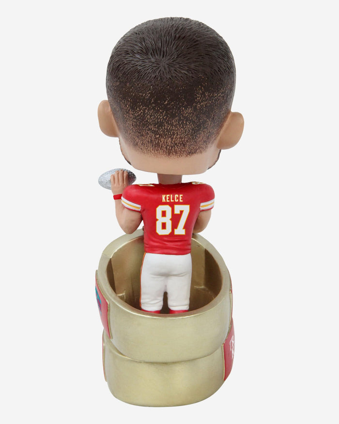 Travis Kelce Kansas City Chiefs Super Bowl LVIII Champions Double Ring Base Bighead Bobblehead FOCO - FOCO.com