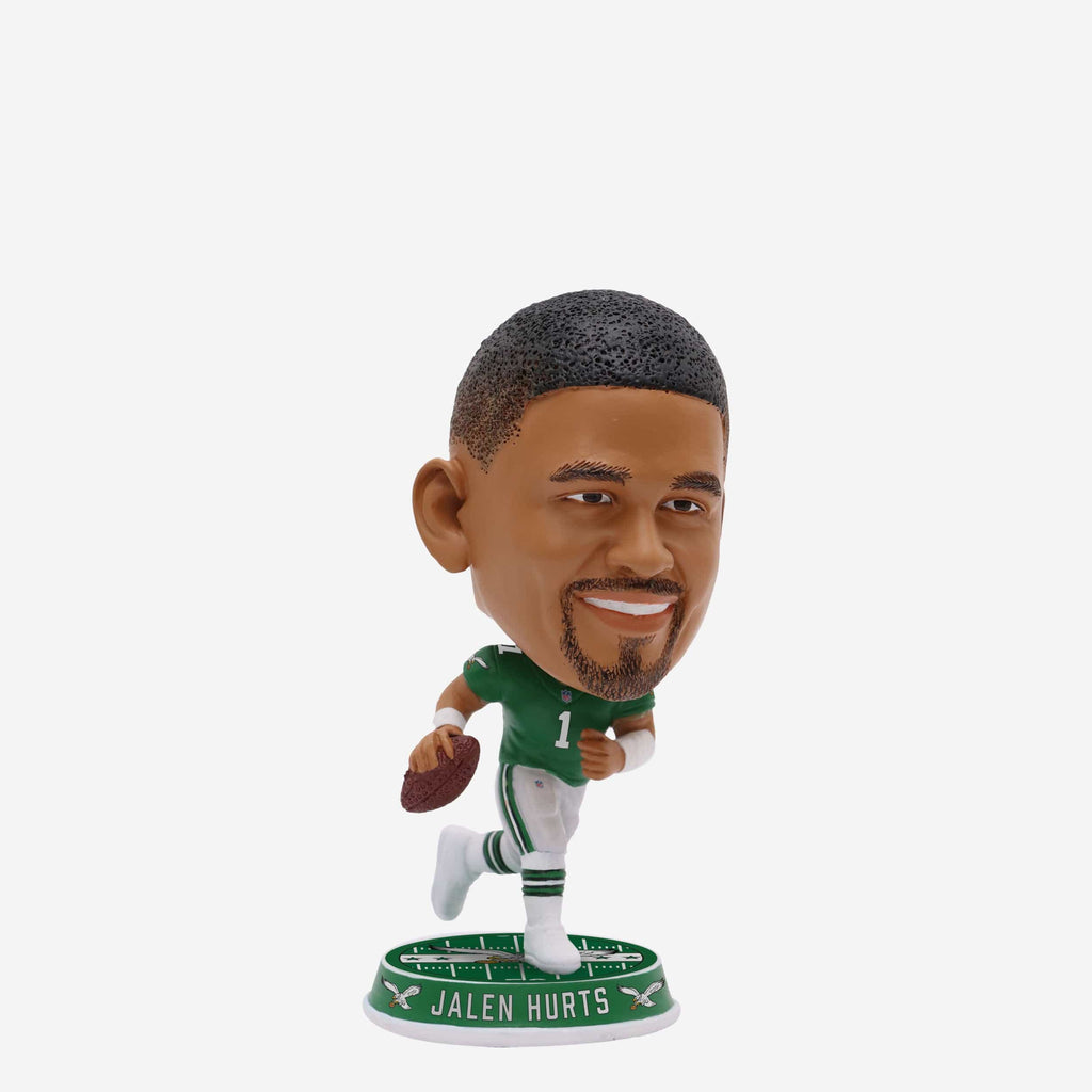 Jalen Hurts Philadelphia Eagles Kelly Green Uniform Field Stripe Mini Bighead Bobblehead FOCO - FOCO.com
