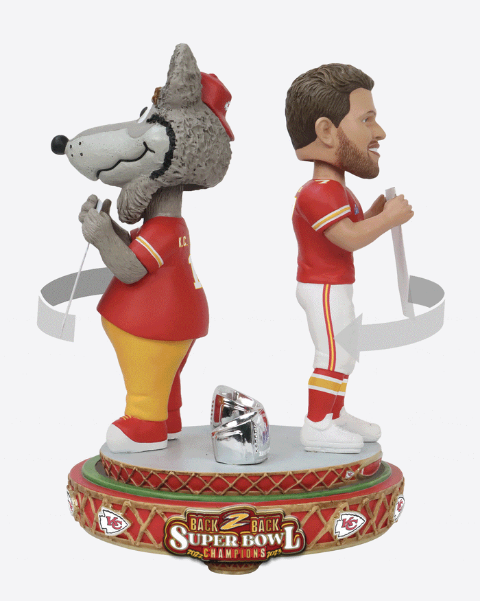 Harrison Butker & KC Wolf Kansas City Chiefs Super Bowl LVIII Champions Dual Spinner Bobblehead FOCO - FOCO.com