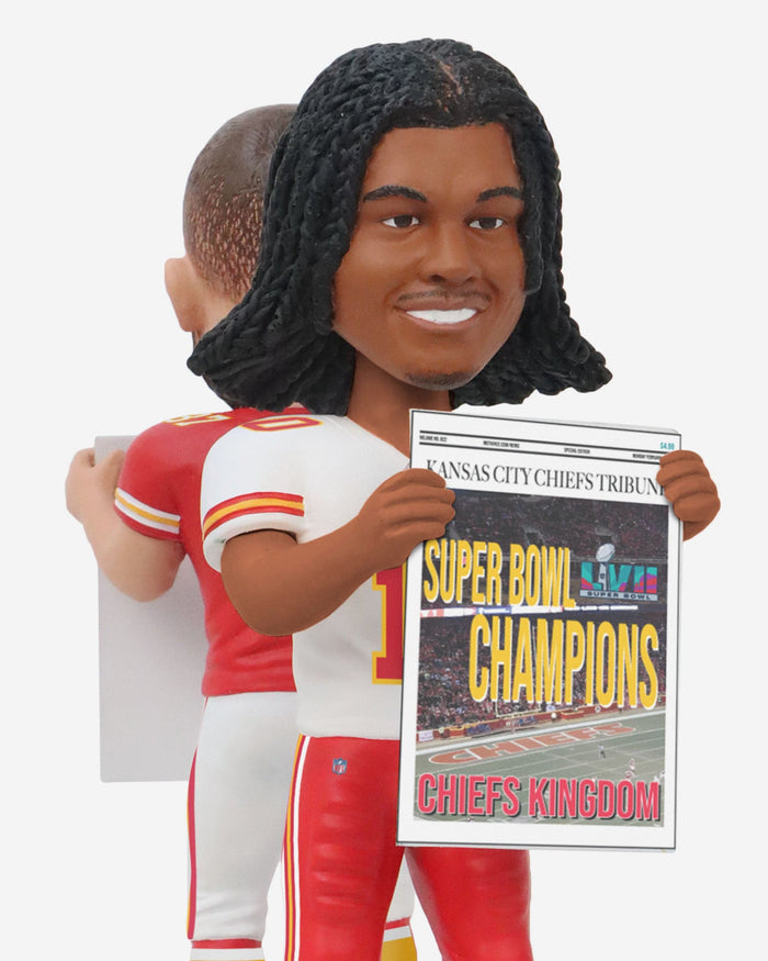 Travis Kelce & Isiah Pacheco Kansas City Chiefs Super Bowl LVIII Champions Dual Spinner Bobblehead FOCO - FOCO.com