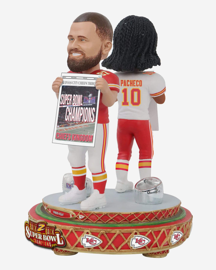 Travis Kelce & Isiah Pacheco Kansas City Chiefs Super Bowl LVIII Champions Dual Spinner Bobblehead FOCO - FOCO.com