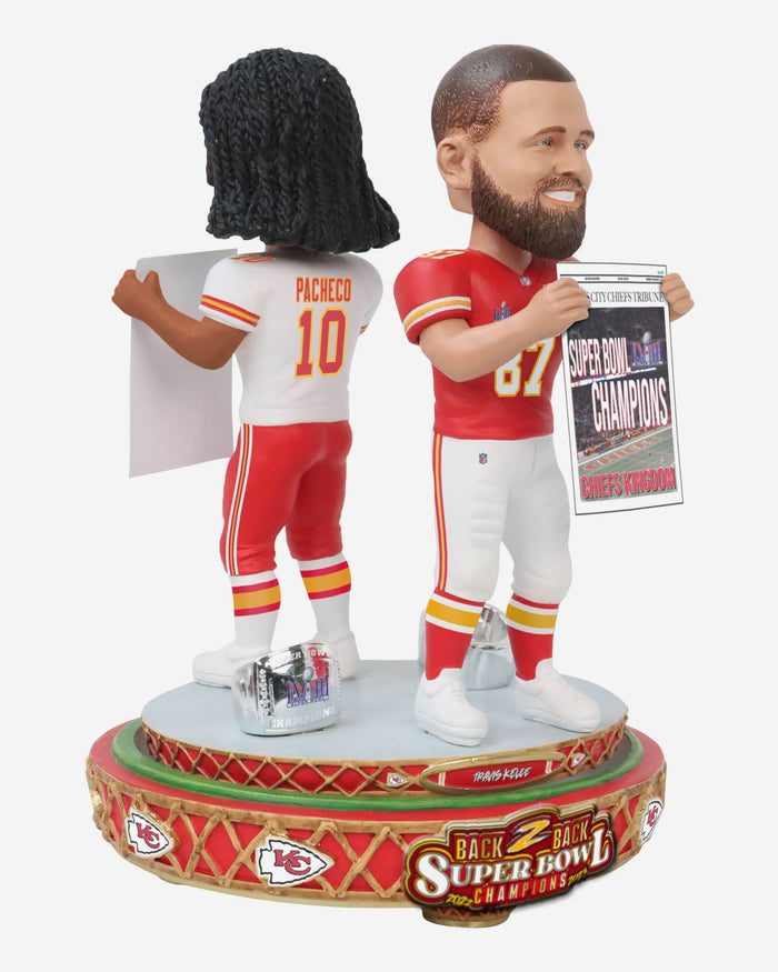 Travis Kelce & Isiah Pacheco Kansas City Chiefs Super Bowl LVIII Champions Dual Spinner Bobblehead FOCO - FOCO.com