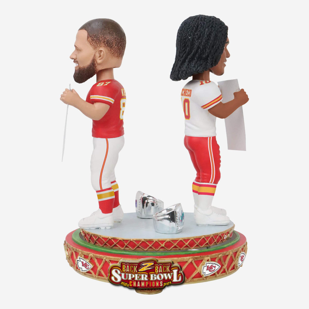 Travis Kelce & Isiah Pacheco Kansas City Chiefs Super Bowl LVIII Champions Dual Spinner Bobblehead FOCO - FOCO.com