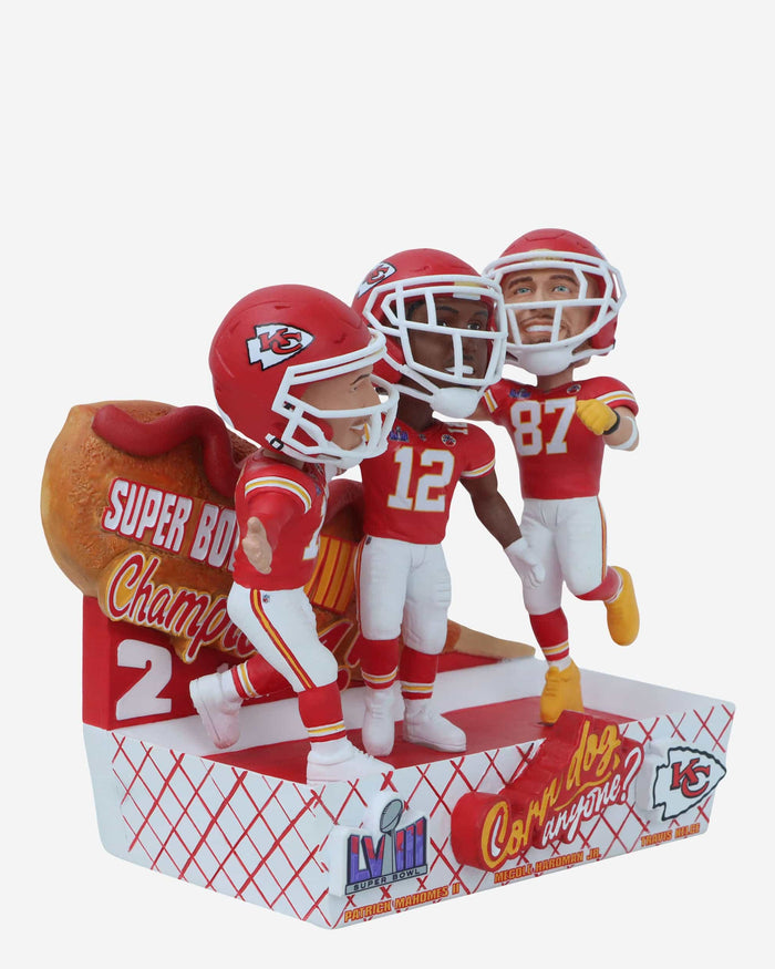 Patrick Mahomes & Mecole Hardman & Travis Kelce Kansas City Chiefs Super Bowl LVIII Triple Bobblehead FOCO - FOCO.com