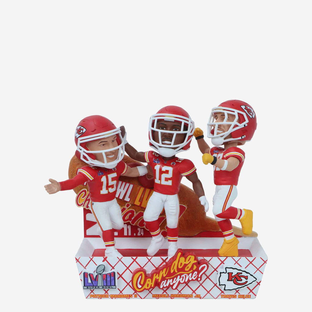 Patrick Mahomes & Mecole Hardman & Travis Kelce Kansas City Chiefs Super Bowl LVIII Triple Bobblehead FOCO - FOCO.com