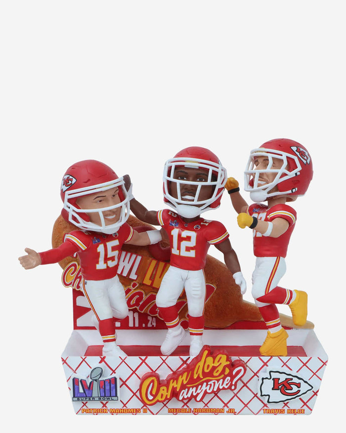 Patrick Mahomes & Mecole Hardman & Travis Kelce Kansas City Chiefs Super Bowl LVIII Triple Bobblehead FOCO - FOCO.com