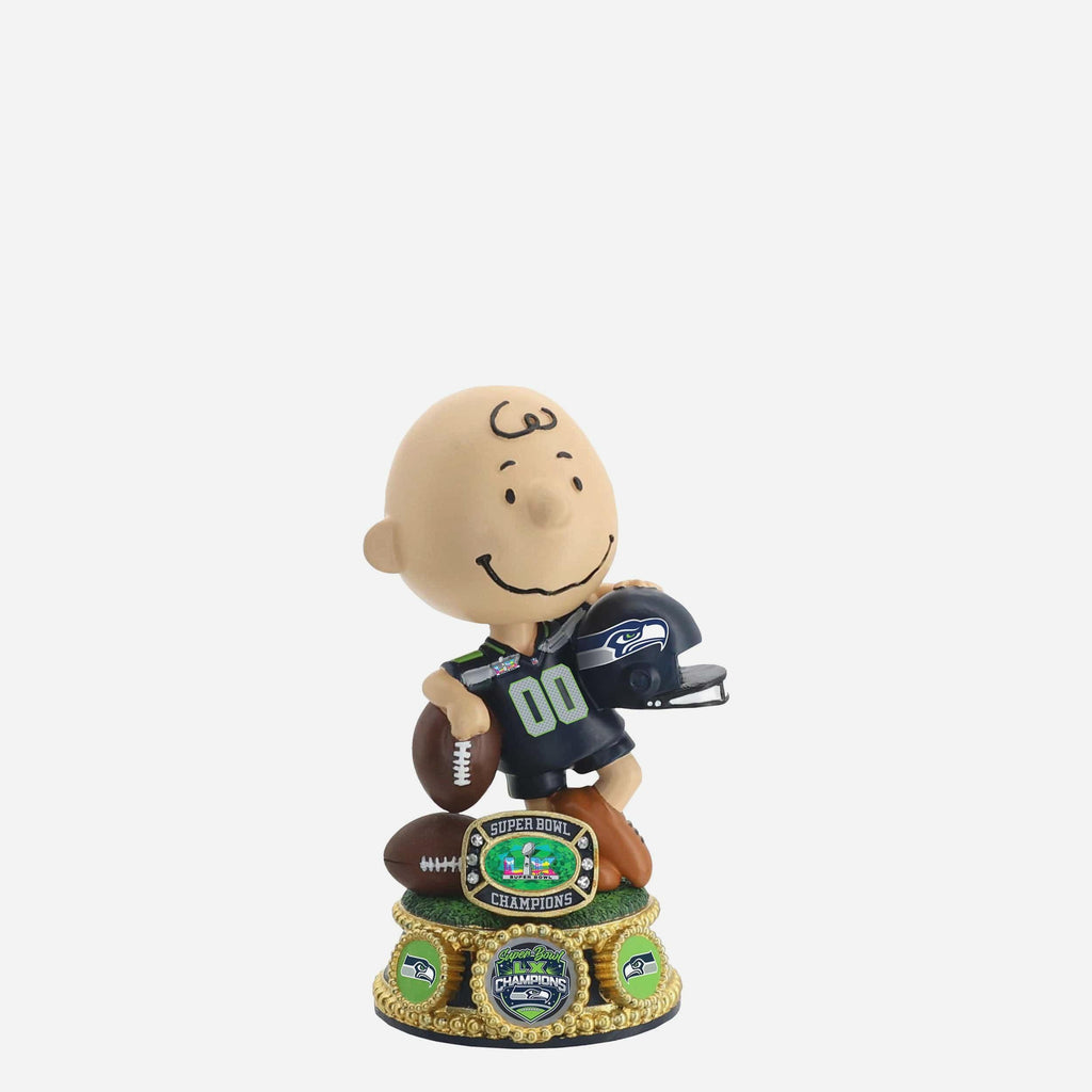 Seattle Seahawks Super Bowl LX Champions Charlie Brown Peanuts Mini Bobblehead FOCO - FOCO.com