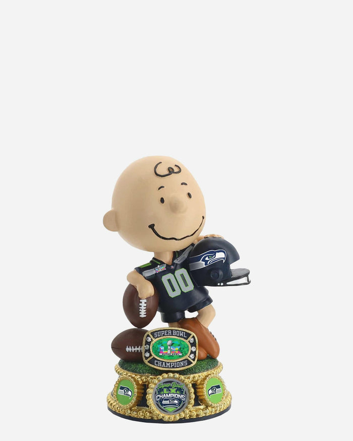 Seattle Seahawks Super Bowl LX Champions Charlie Brown Peanuts Mini Bobblehead FOCO - FOCO.com