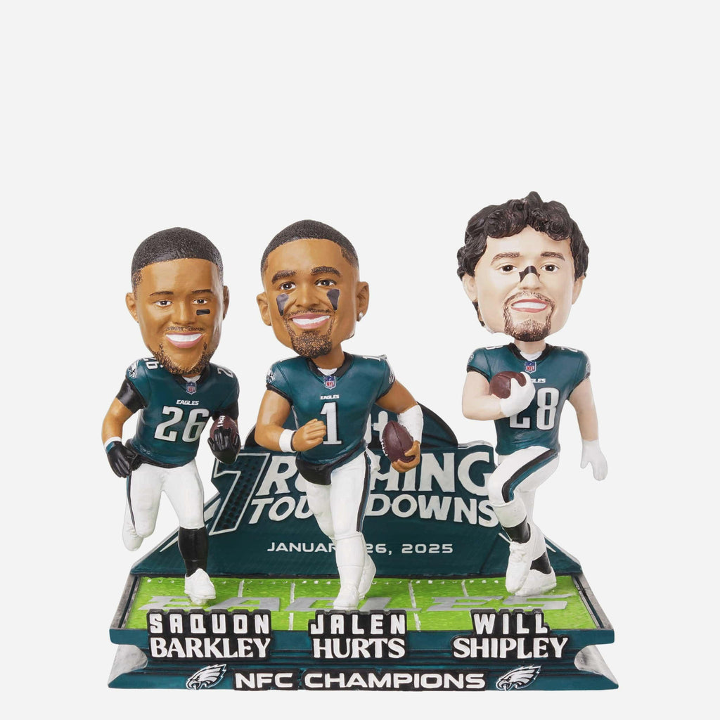 Saquon Barkley & Will Shipley & Jalen Hurts Philadelphia Eagles NFC Championship 7 Rushing Touchdowns Mini Bobblehead Scene FOCO - FOCO.com