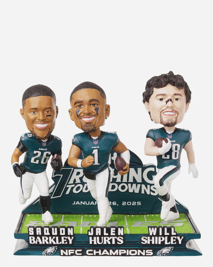 Saquon Barkley & Will Shipley & Jalen Hurts Philadelphia Eagles NFC Championship 7 Rushing Touchdowns Mini Bobblehead Scene FOCO - FOCO.com