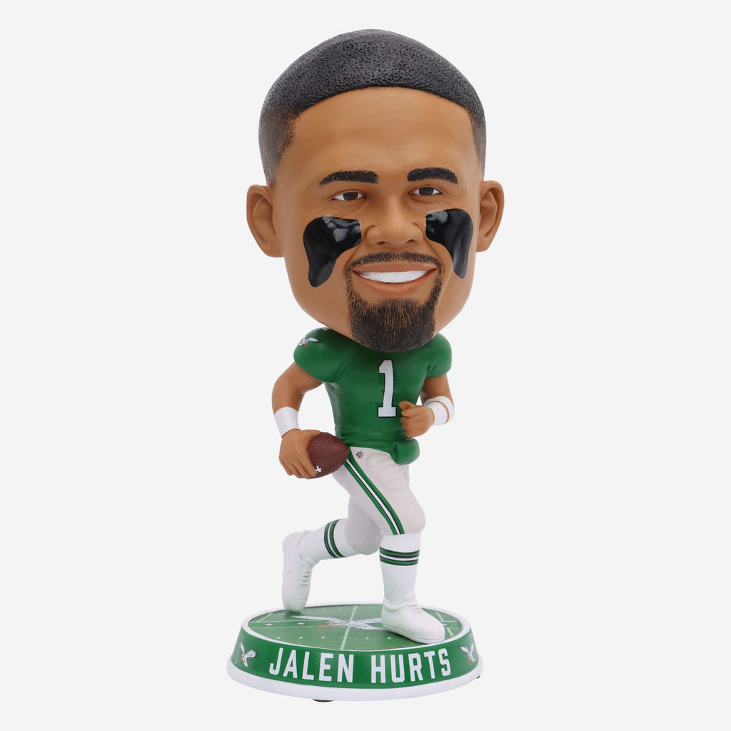 Jalen Hurts Philadelphia Eagles Kelly Green Uniform Field Stripe Bighead Bobblehead FOCO - FOCO.com