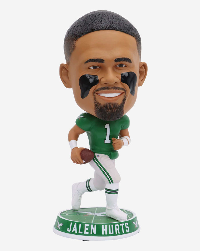 Jalen Hurts Philadelphia Eagles Kelly Green Uniform Field Stripe Bighead Bobblehead FOCO - FOCO.com