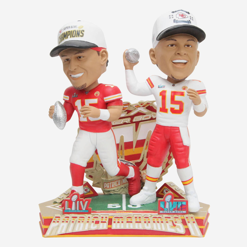 Patrick Mahomes Kansas City Chiefs Super Bowl LVII Champions 2X Super Bowl MVP Dual Bobblehead FOCO - FOCO.com