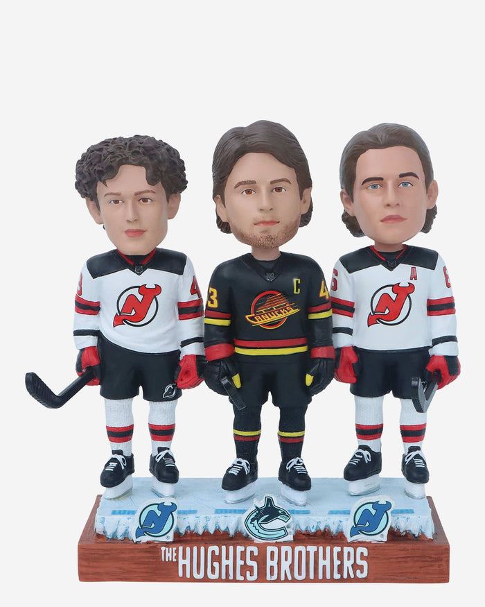 Jack Hughes & Luke Hughes & Quinn Hughes New Jersey Devils & Vancouver Canucks Mini Bobblehead Scene FOCO - FOCO.com