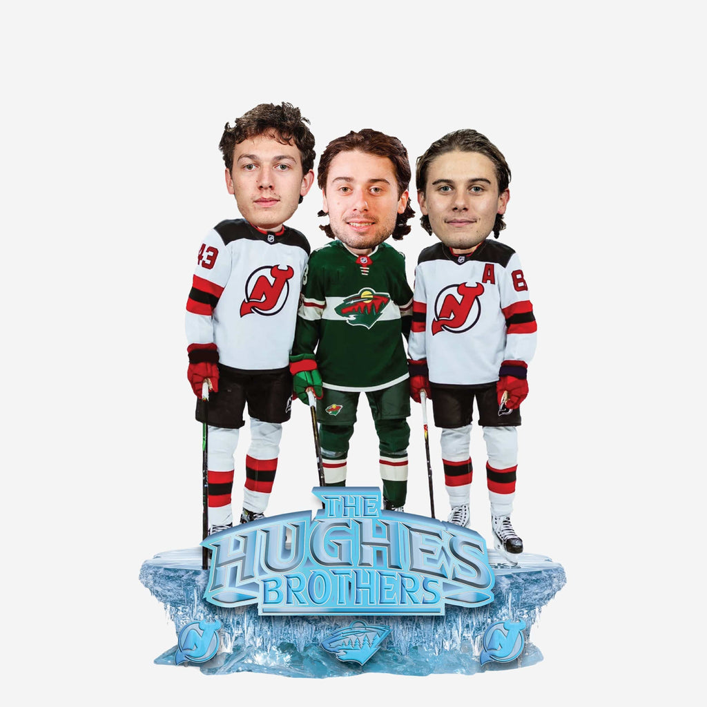 Jack Hughes & Luke Hughes & Quinn Hughes New Jersey Devils & Minnesota Wild The Hughes Bowl Mini Bobblehead Scene FOCO - FOCO.com