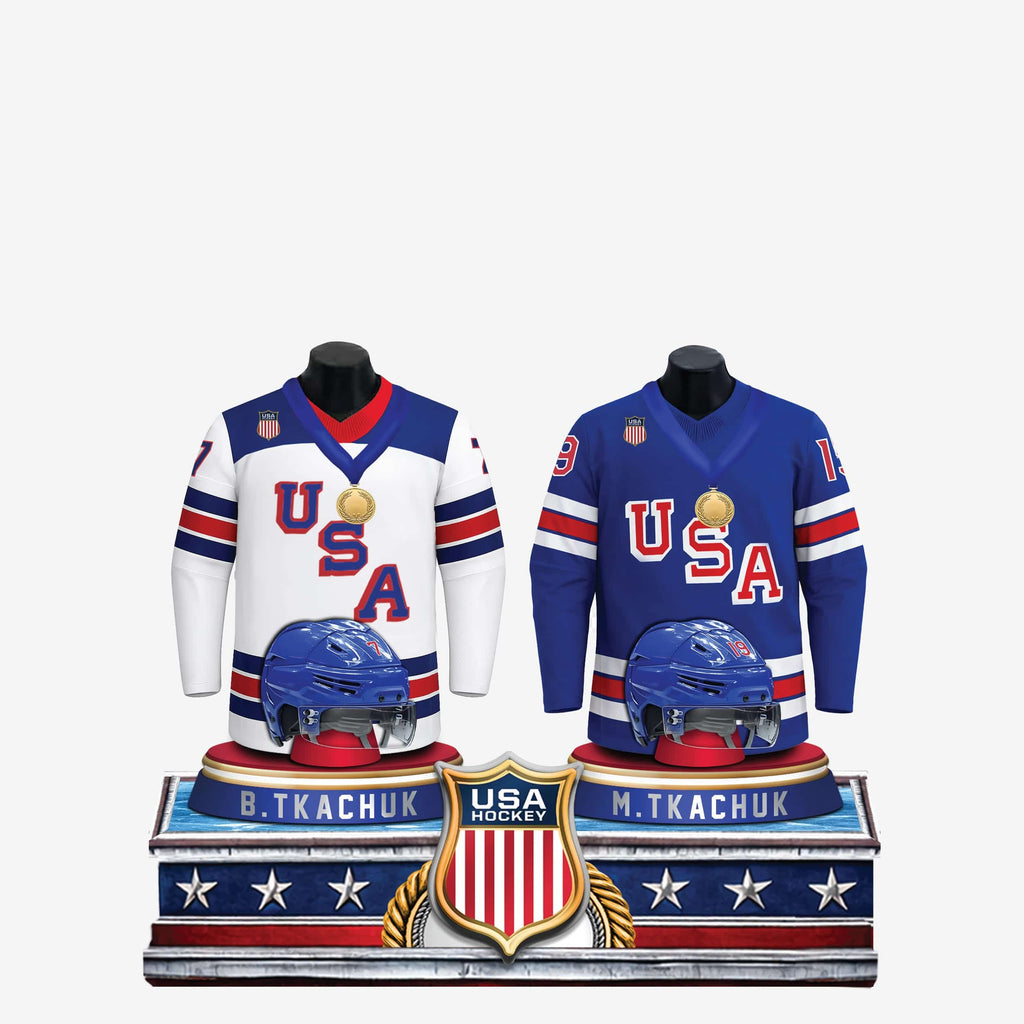 Matthew Tkachuk & Brady Tkachuk Team USA Men's Hockey Jersey Bust Dual Bobblehead FOCO - FOCO.com