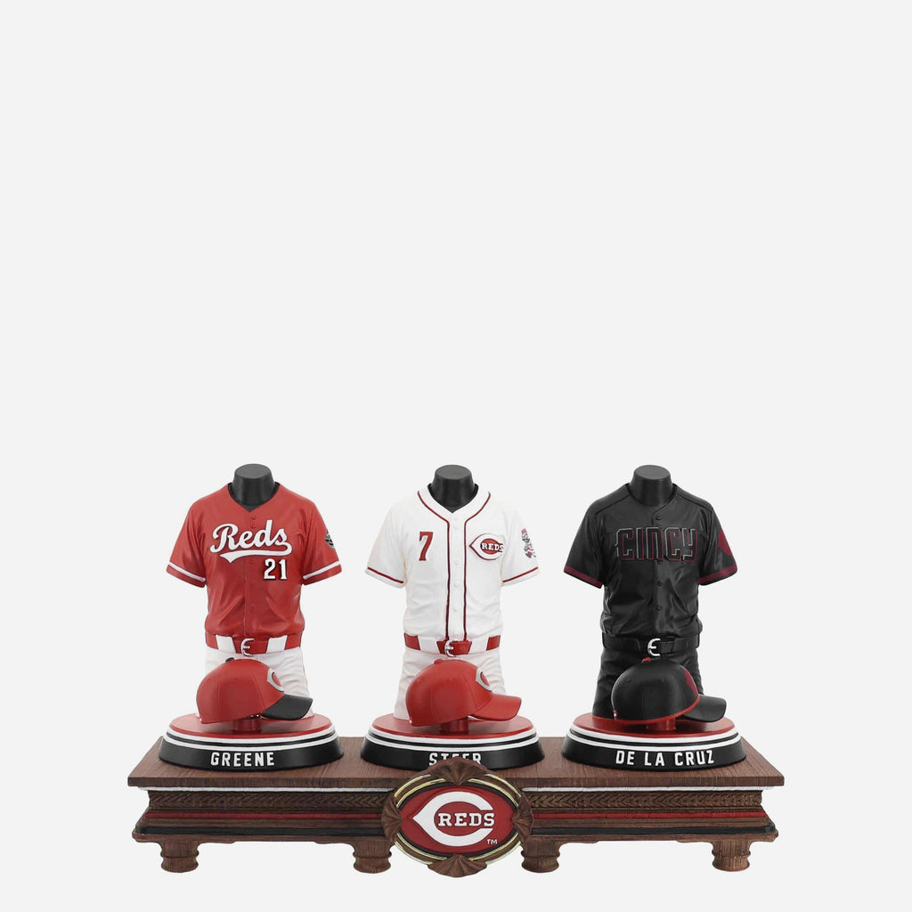 Elly De La Cruz & Hunter Greene & Spencer Steer Cincinnati Reds 2026 Jersey Bust Triple Bobblehead FOCO - FOCO.com