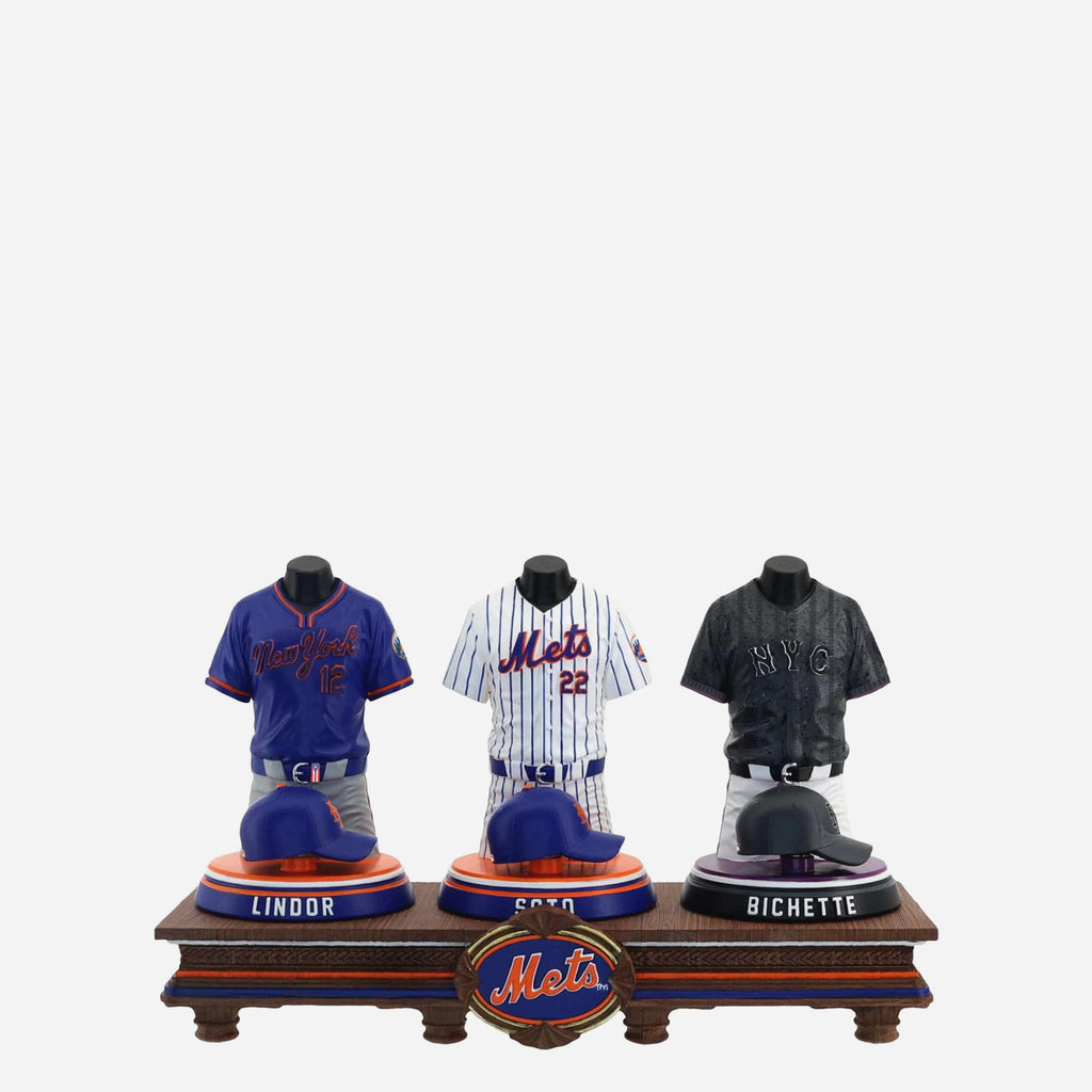 Francisco Lindor & Juan Soto & Bo Bichette New York Mets 2026 Jersey Bust Triple Bobblehead FOCO - FOCO.com