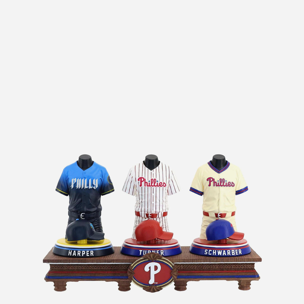Bryce Harper & Trea Turner & Kyle Schwarber Philadelphia Phillies 2026 Jersey Bust Triple Bobblehead FOCO - FOCO.com