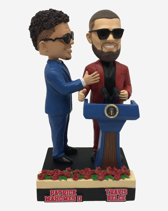 Patrick Mahomes & Travis Kelce Presidential Podium Dual Bobblehead FOCO - FOCO.com