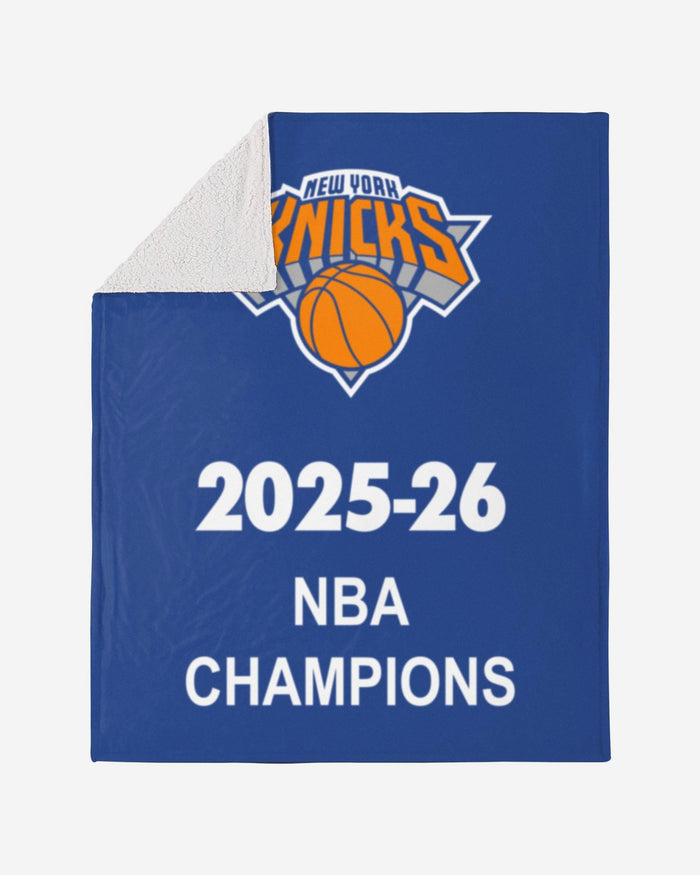 New York Knicks 2026 NBA Champions Banner Sherpa Lined Throw Blanket FOCO - FOCO.com