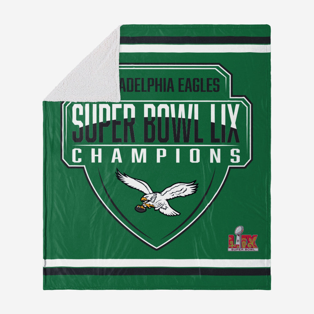 Philadelphia Eagles Super Bowl LIX Champions Kelly Green Blanket With Sherpa FOCO - FOCO.com