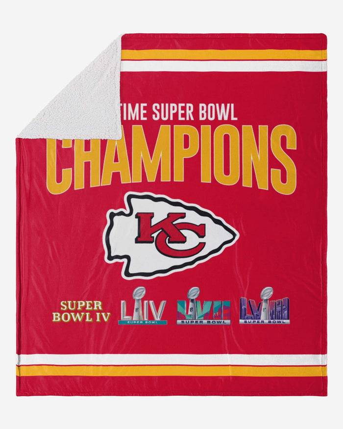 Kansas City Chiefs Super Bowl LVIII Champions Multi-Champ Sherpa Blanket FOCO - FOCO.com