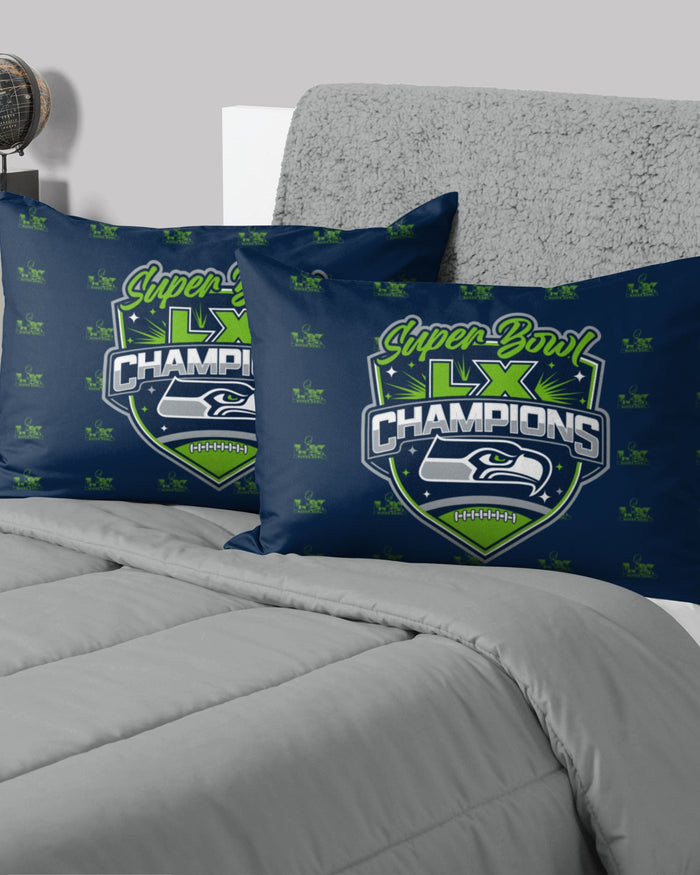 Seattle Seahawks Super Bowl LX Champions 2 Pack Twin Pillowcase FOCO - FOCO.com