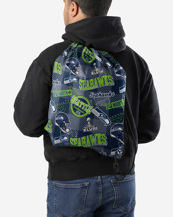 Seattle Seahawks Thematic Repeat Print Drawstring Backpack FOCO - FOCO.com