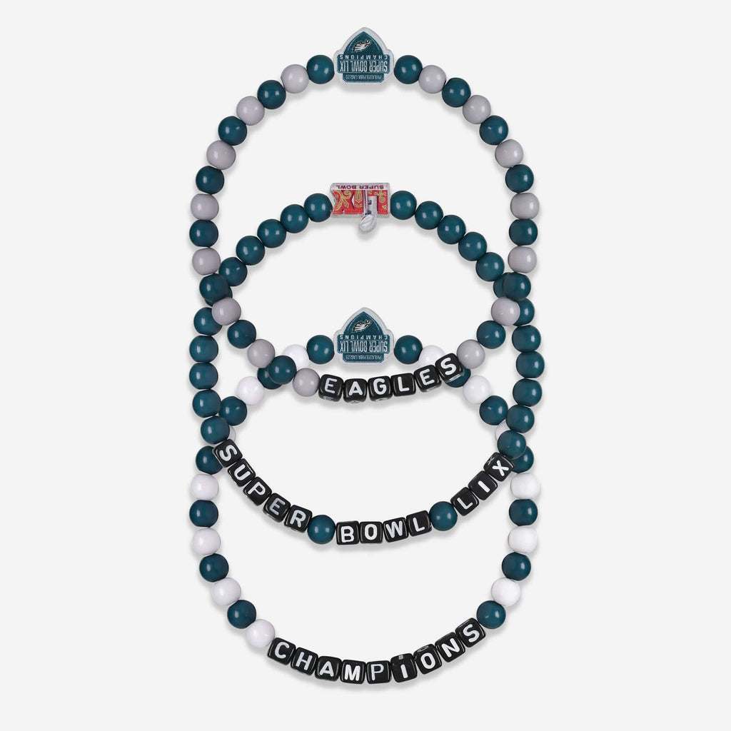 Philadelphia Eagles Super Bowl LIX Champions 3 Pack Beaded Friendship Bracelet FOCO - FOCO.com