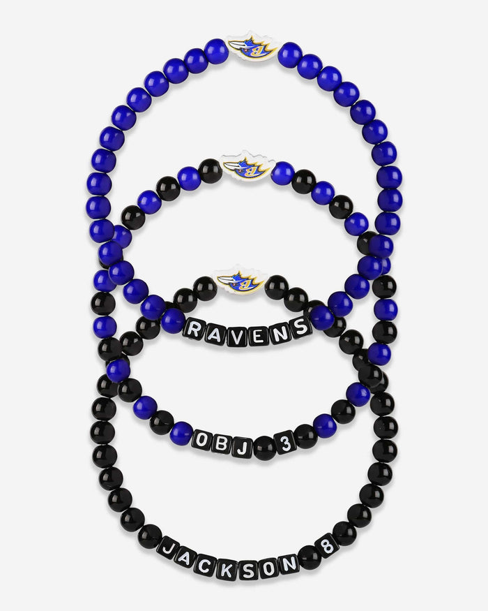 Lamar Jackson & Odell Beckham Jr Baltimore Ravens 3 Pack Player Beaded Friendship Bracelet FOCO - FOCO.com