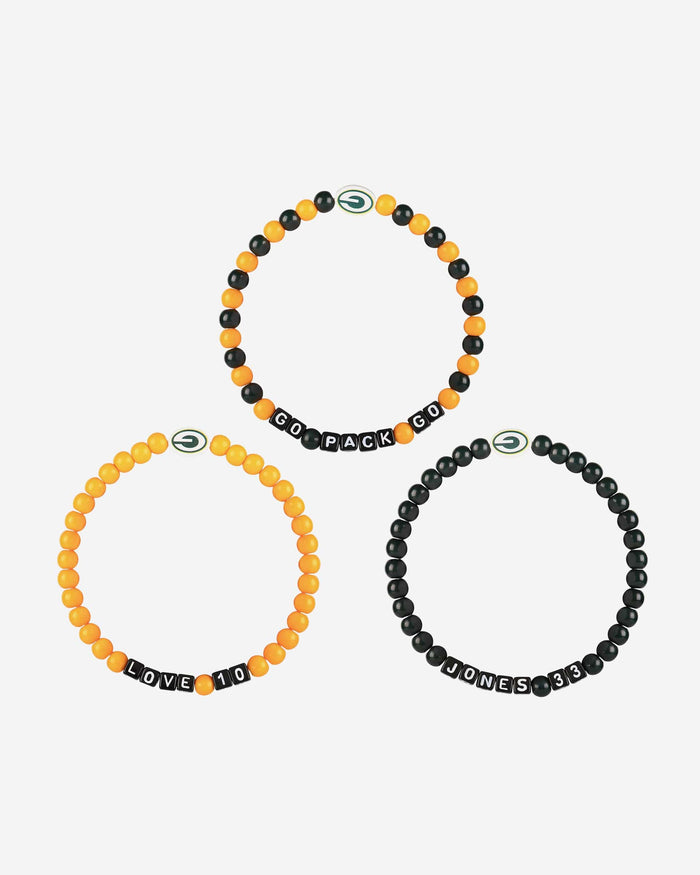 Aaron Jones & Jordan Love Green Bay Packers 3 Pack Player Beaded Friendship Bracelet FOCO - FOCO.com