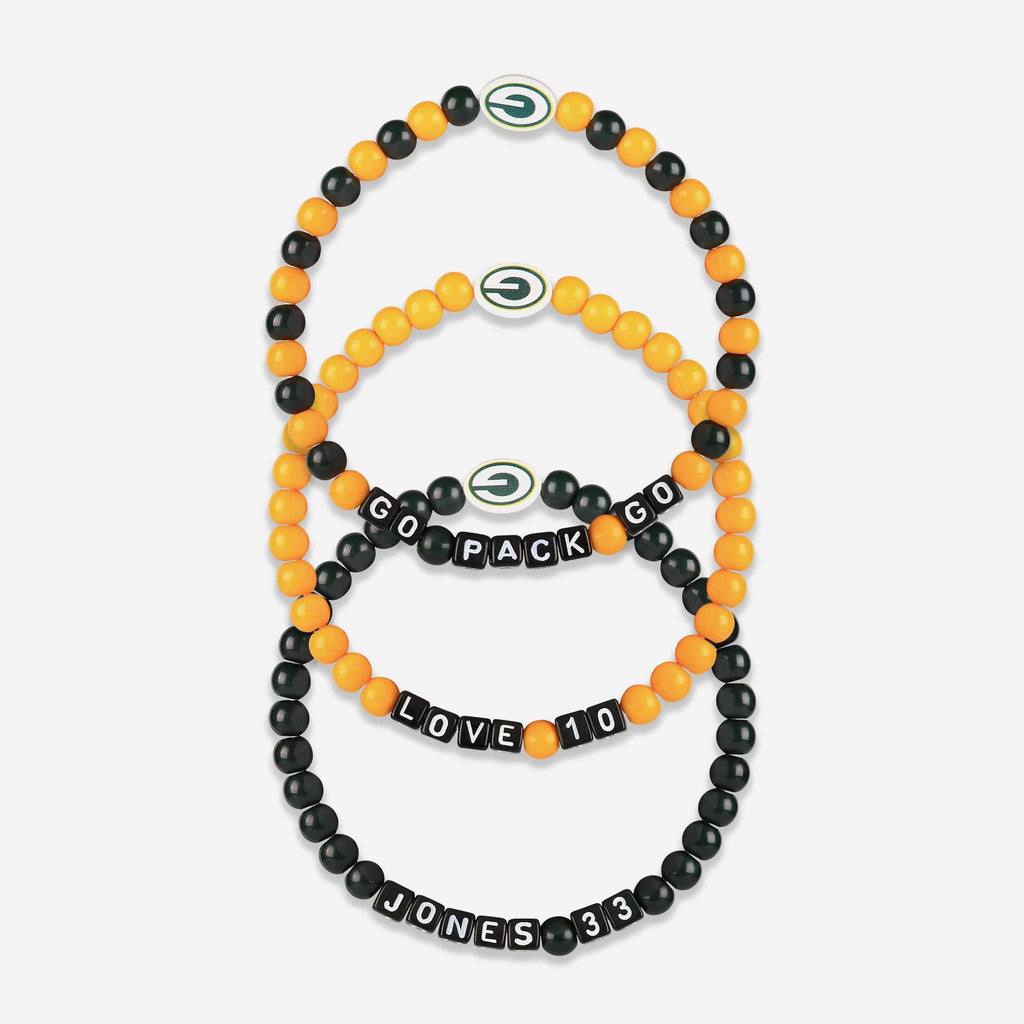 Aaron Jones & Jordan Love Green Bay Packers 3 Pack Player Beaded Friendship Bracelet FOCO - FOCO.com