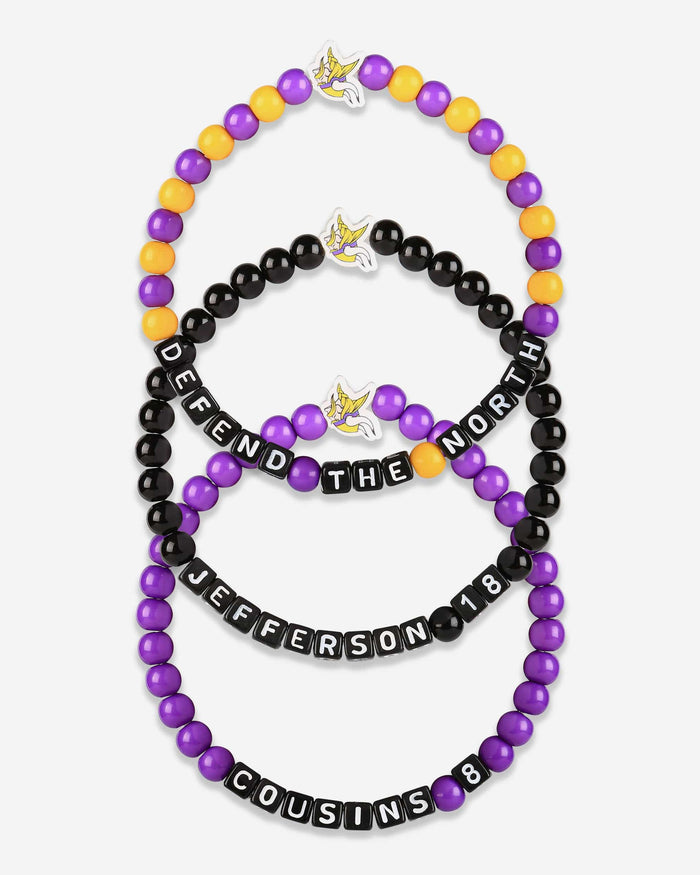 Justin Jefferson & Kirk Cousins Minnesota Vikings 3 Pack Player Beaded Friendship Bracelet FOCO - FOCO.com