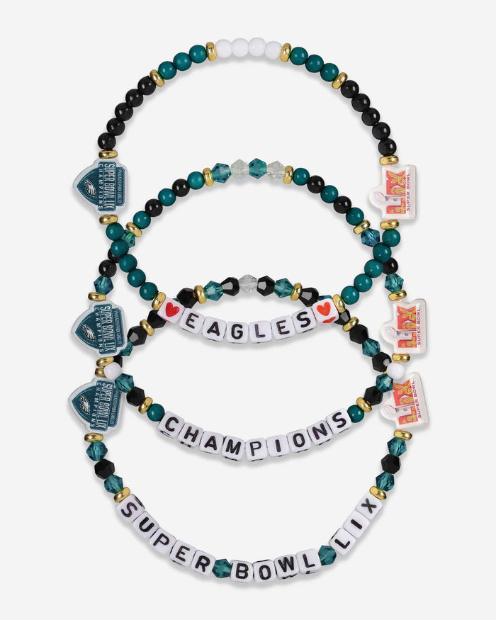 Philadelphia Eagles Super Bowl LIX Champions 3 Pack Friendship Bracelet FOCO - FOCO.com