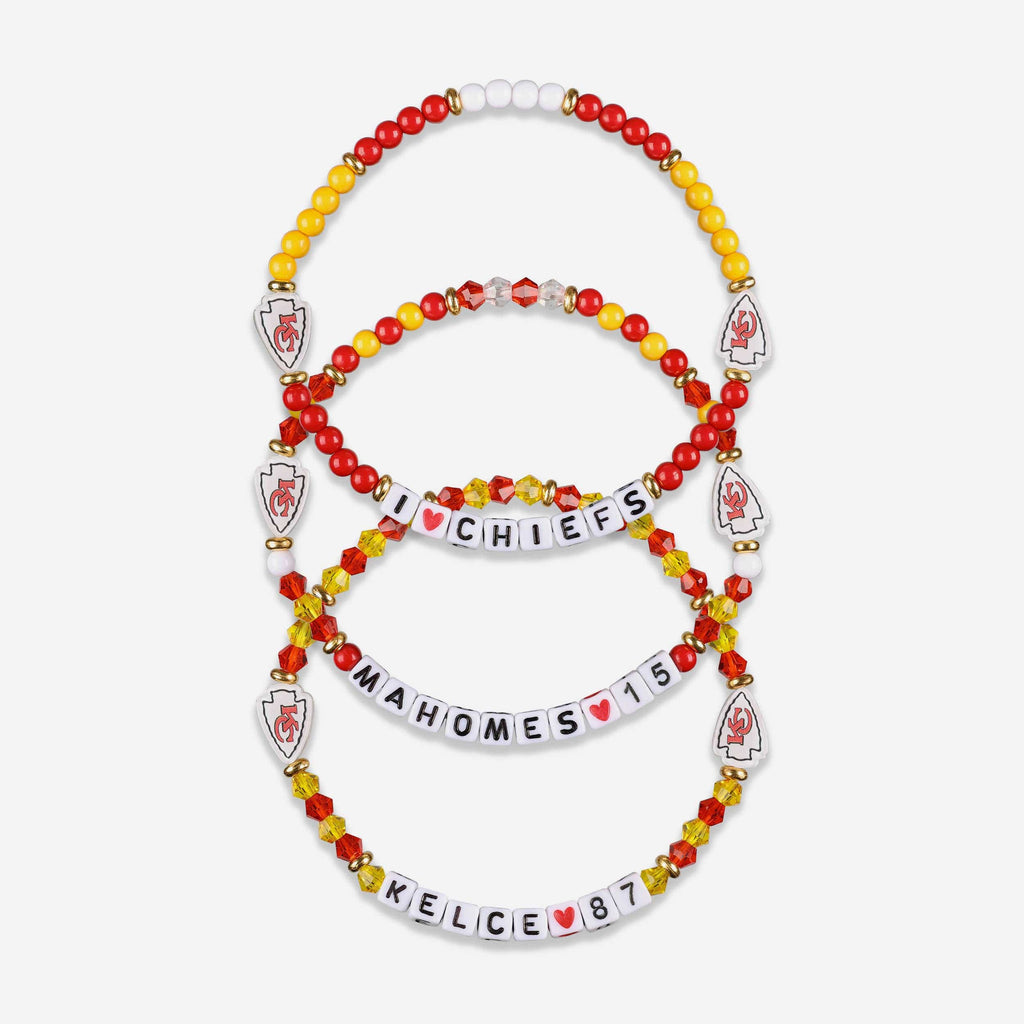 Travis Kelce & Patrick Mahomes Kansas City Chiefs 3 Pack Player Friendship Bracelet FOCO - FOCO.com