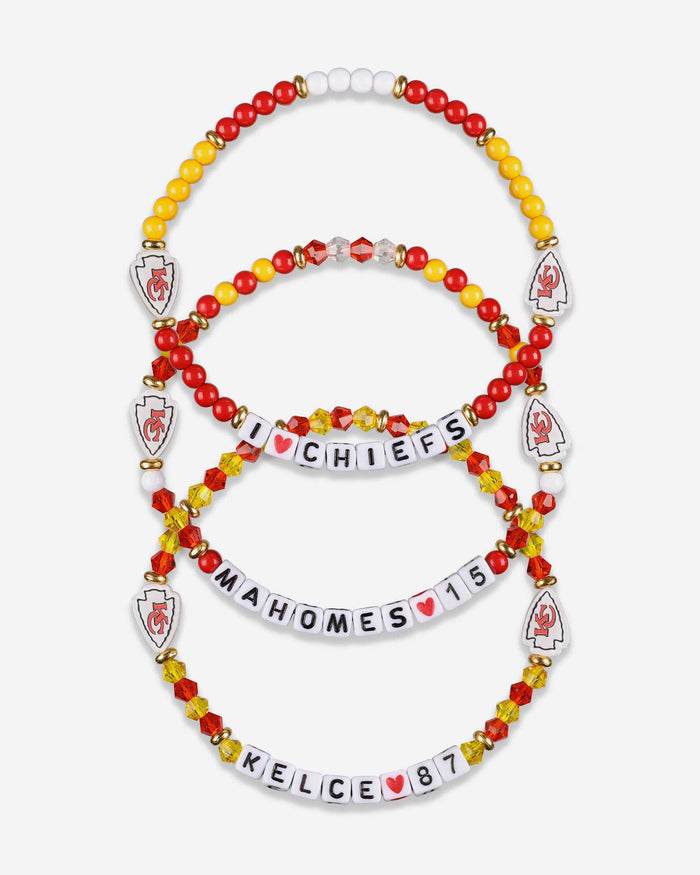 Travis Kelce & Patrick Mahomes Kansas City Chiefs 3 Pack Player Friendship Bracelet FOCO - FOCO.com