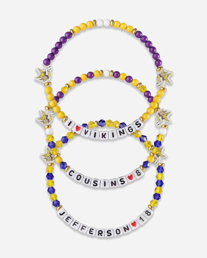 Justin Jefferson & Kirk Cousins Minnesota Vikings 3 Pack Player Friendship Bracelet FOCO - FOCO.com