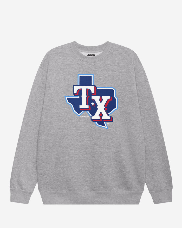 Texas Rangers 2020 Alternate Logo Crew Neck Sweatshirt FOCO Athletic Heather S - FOCO.com