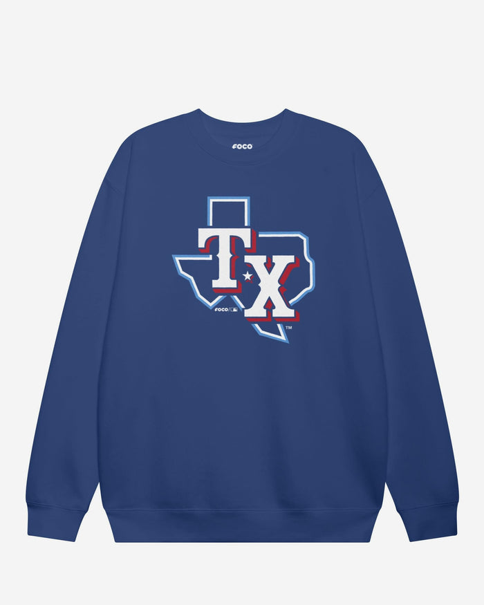 Texas Rangers 2020 Alternate Logo Crew Neck Sweatshirt FOCO True Royal S - FOCO.com