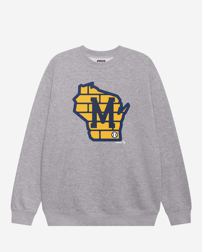 Milwaukee Brewers Away Alternate Logo Crew Neck Sweatshirt FOCO Athletic Heather S - FOCO.com