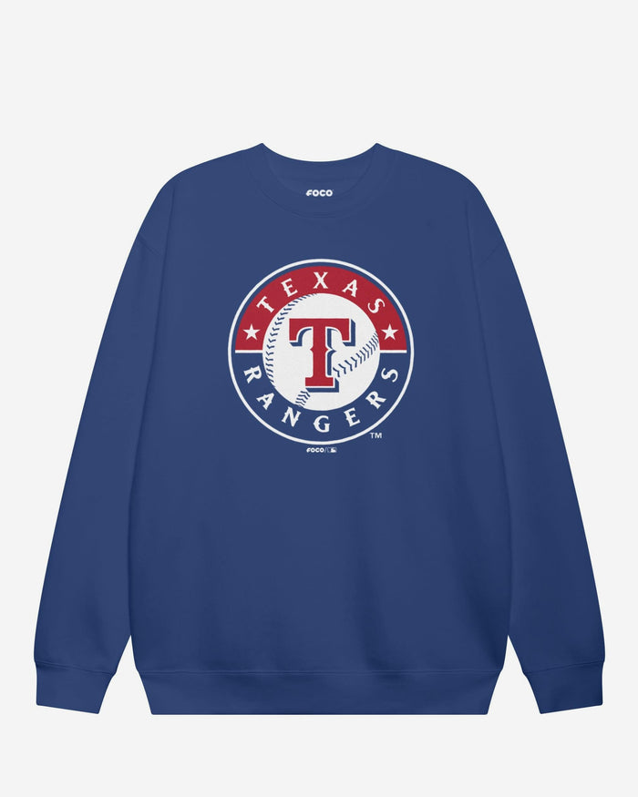 Texas Rangers 2024 Alternate Logo Crew Neck Sweatshirt FOCO True Royal S - FOCO.com